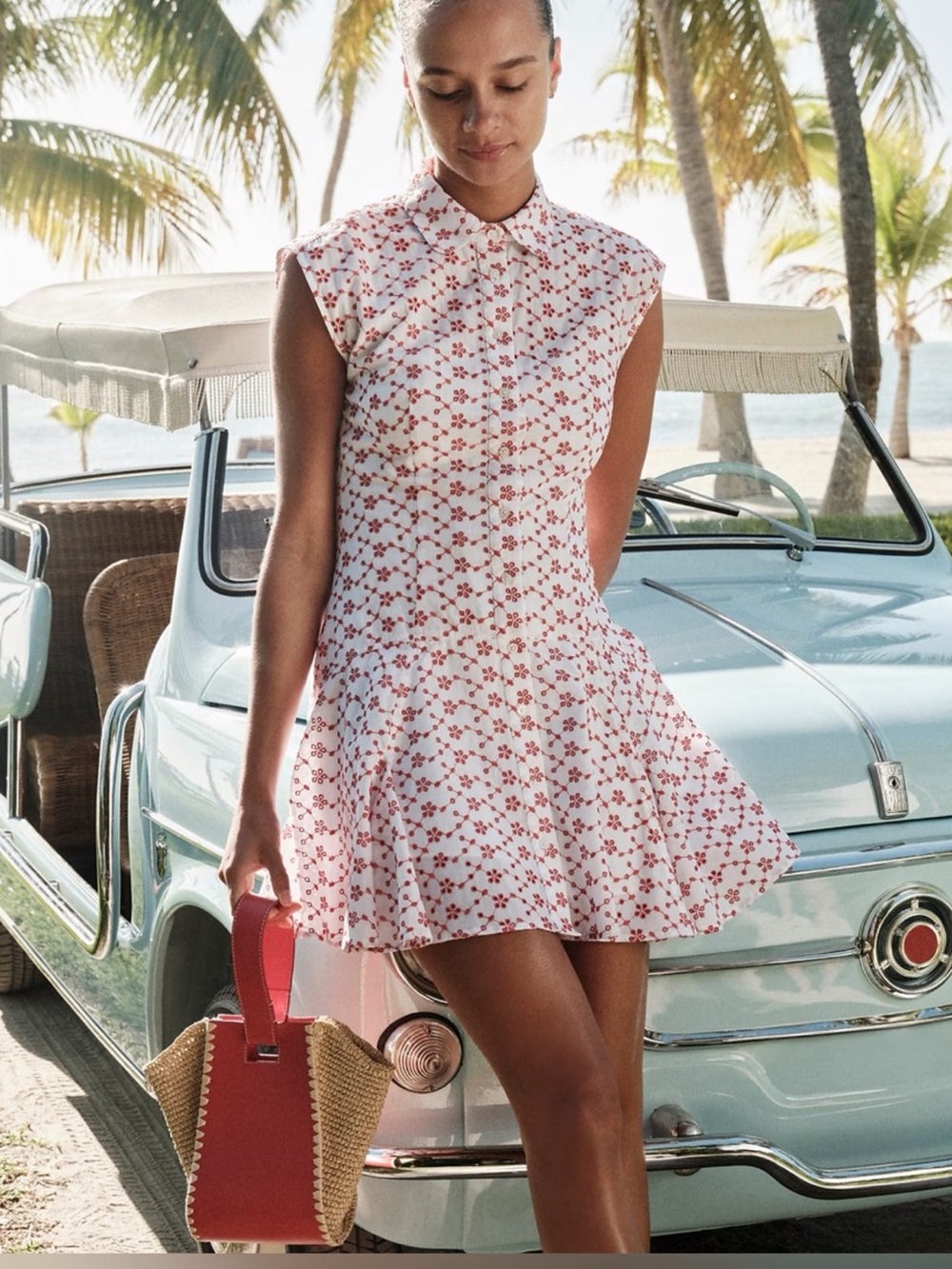 J. Crew White Mini Dress with Red Floral Print